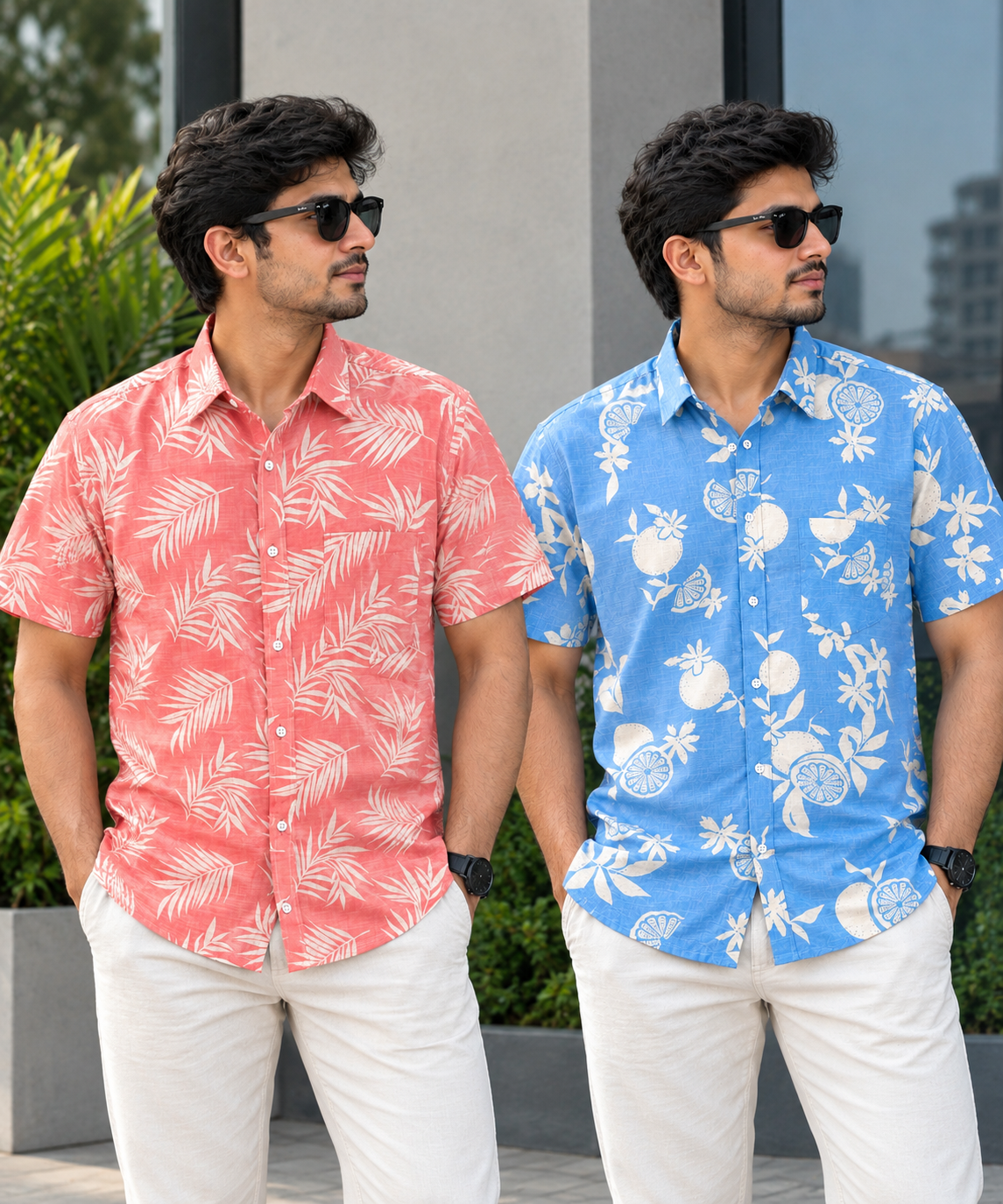 Men’s Cotton Half Sleeve Shirt – Premium Casual Shirt | sky blue & pink Floyd shirt
